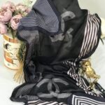 Chanel Çift Taraflı Vual İpek Şal -siyah beyaz