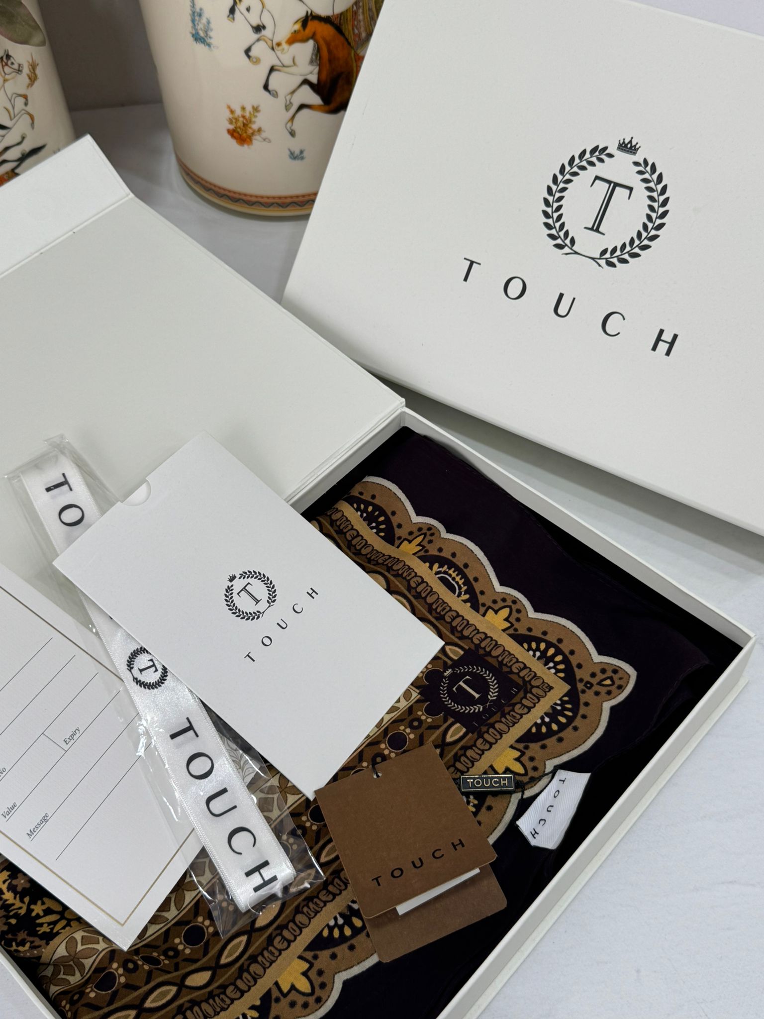 Touch İthal Etnik Desen Pamuk İpek Şal 63460- Acı Kahve - Vizon - Görsel 2