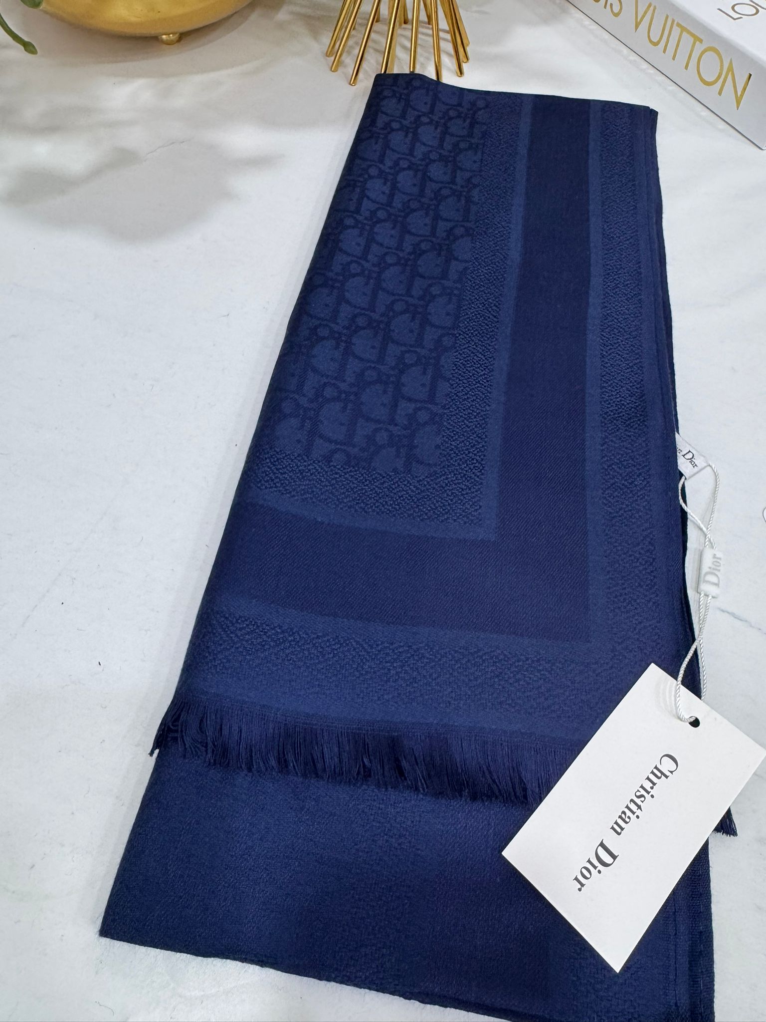 Dior İthal Pamuk Yün İpek Şal - Lacivert