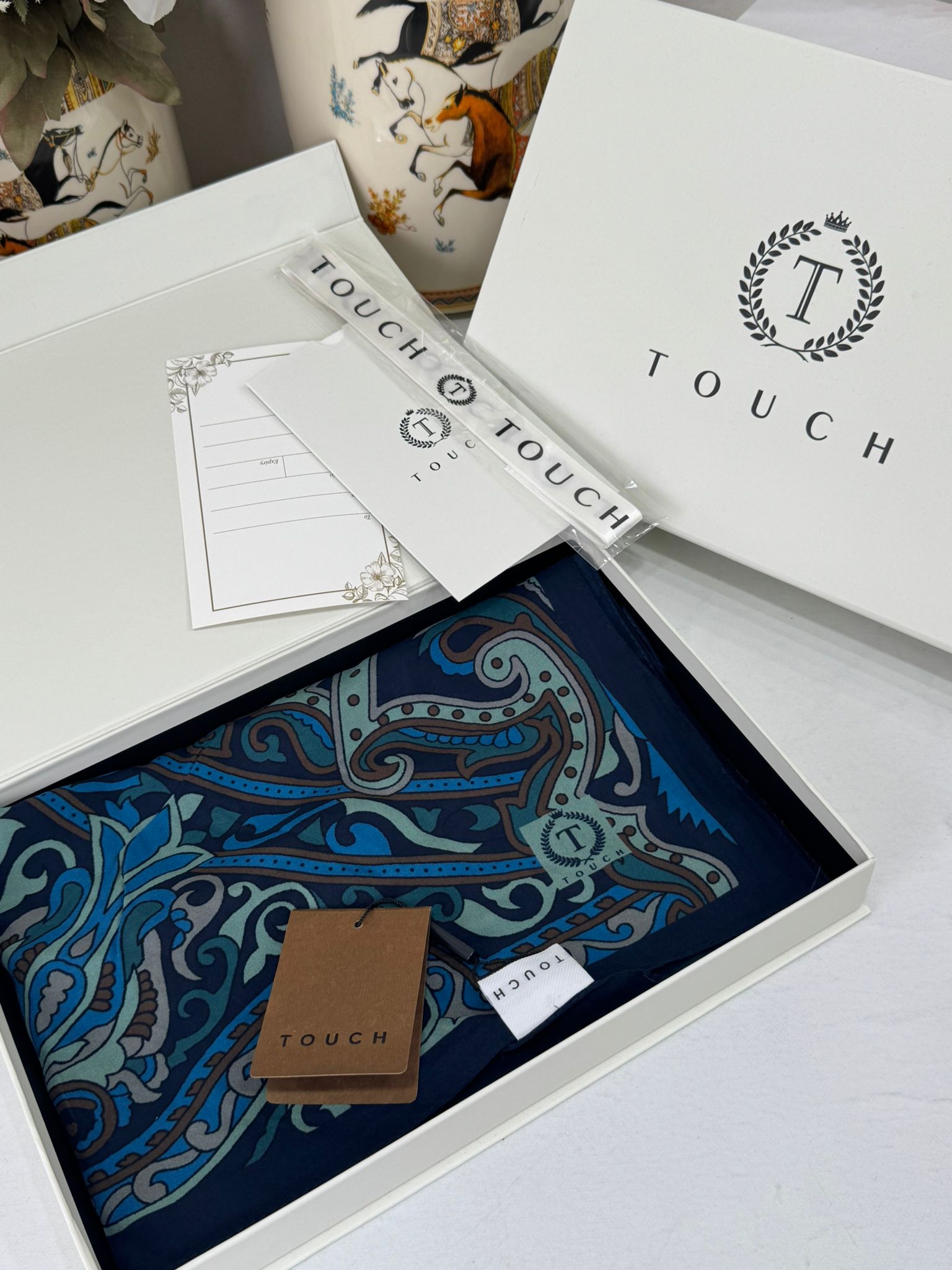 Touch İthal Etnik Desen Pamuk İpek Şal 63458 - Siyah-Petrol - Görsel 3