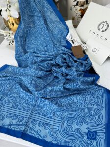 Touch İthal Etnik Desen Pamuk İpek Şal 63459- Mavi