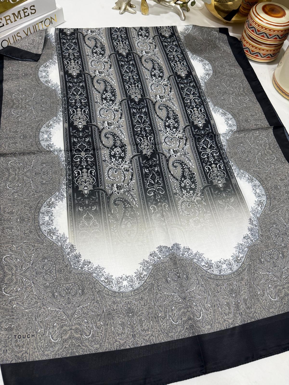 Etro Desen Pamuk İpek Şal 49733 - Siyah - Görsel 4