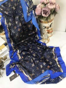 LV Desenli İthal Vual İpek-  Lacivert Mavi