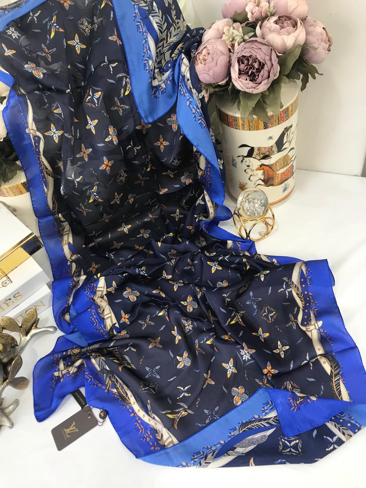 LV Desenli İthal Vual İpek-  Lacivert Mavi