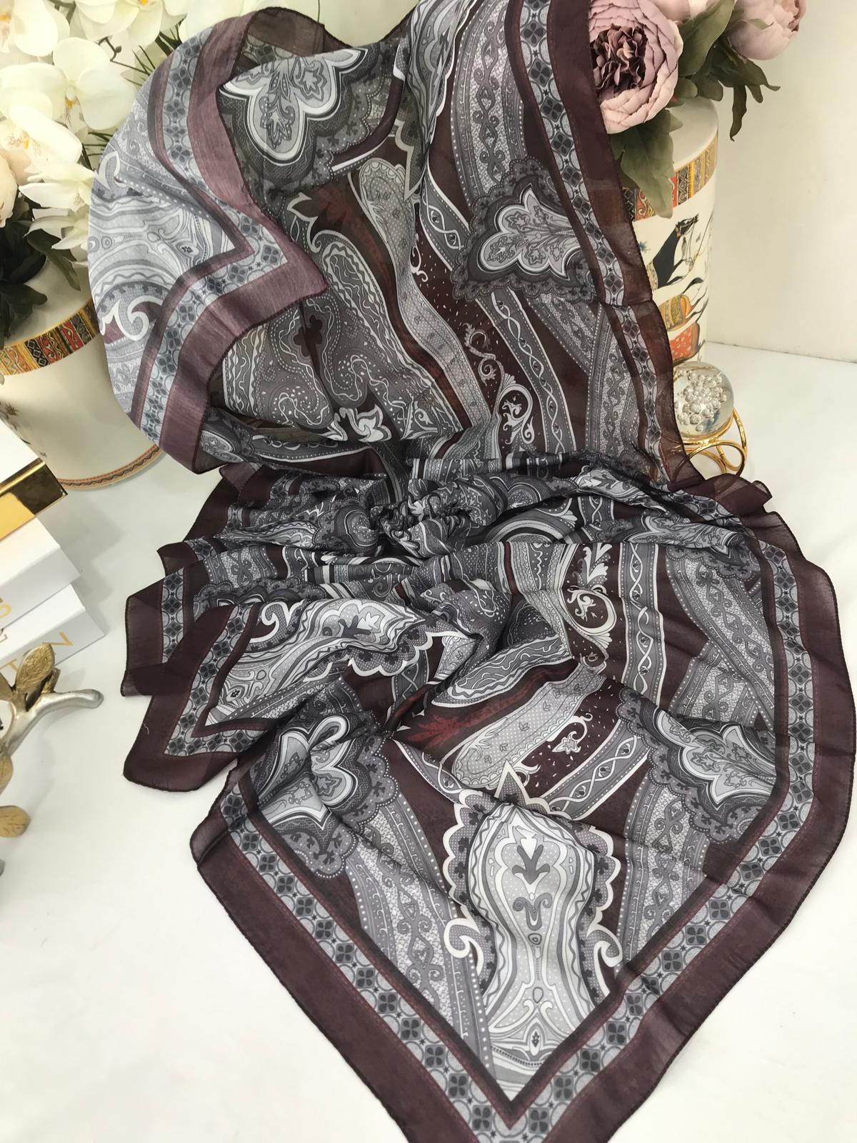 Etro Pamuk İpek Şal -987654 Bordo Füme