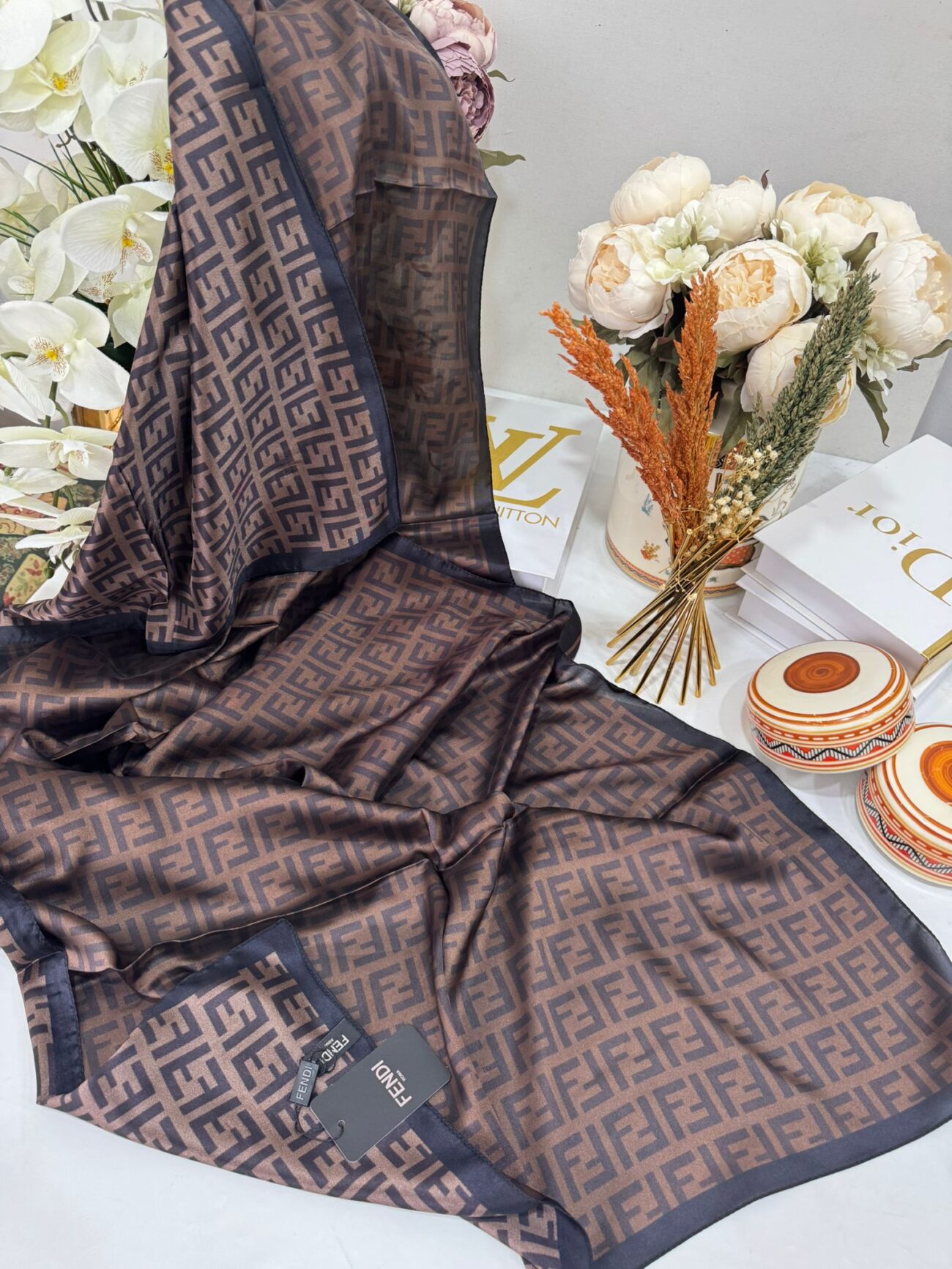 Fendi İthal Vual İpek Şal-Siyah