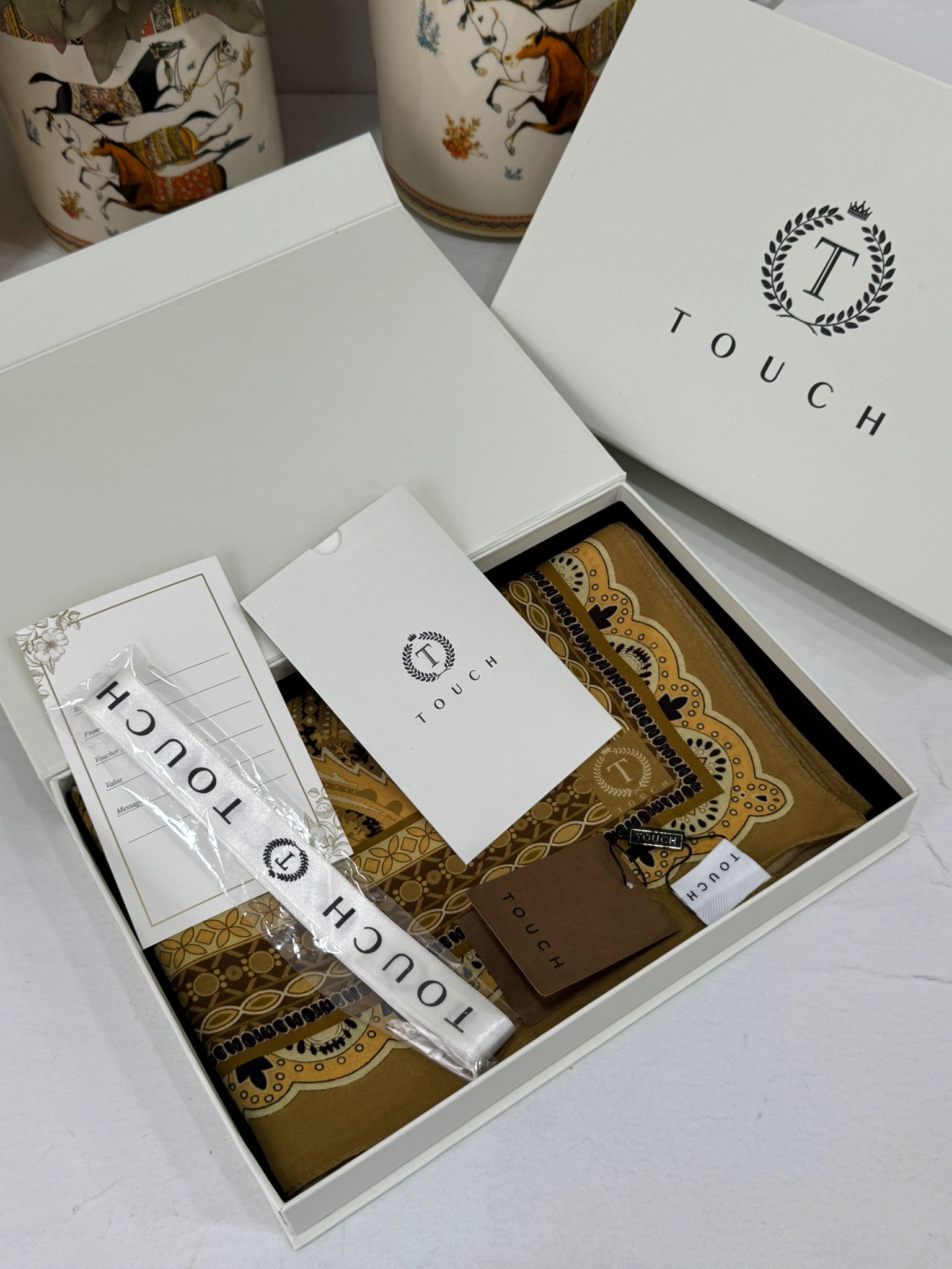 Touch İthal Etnik Desen Pamuk İpek Şal 63460- Yağ Yeşili - Görsel 2