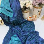 G Desen İpek Jakar Çift Renk Şal - Petrol