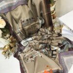 Hermes  İthal Çifttaraflı Vual İpek şal-19050 Vizon kahve