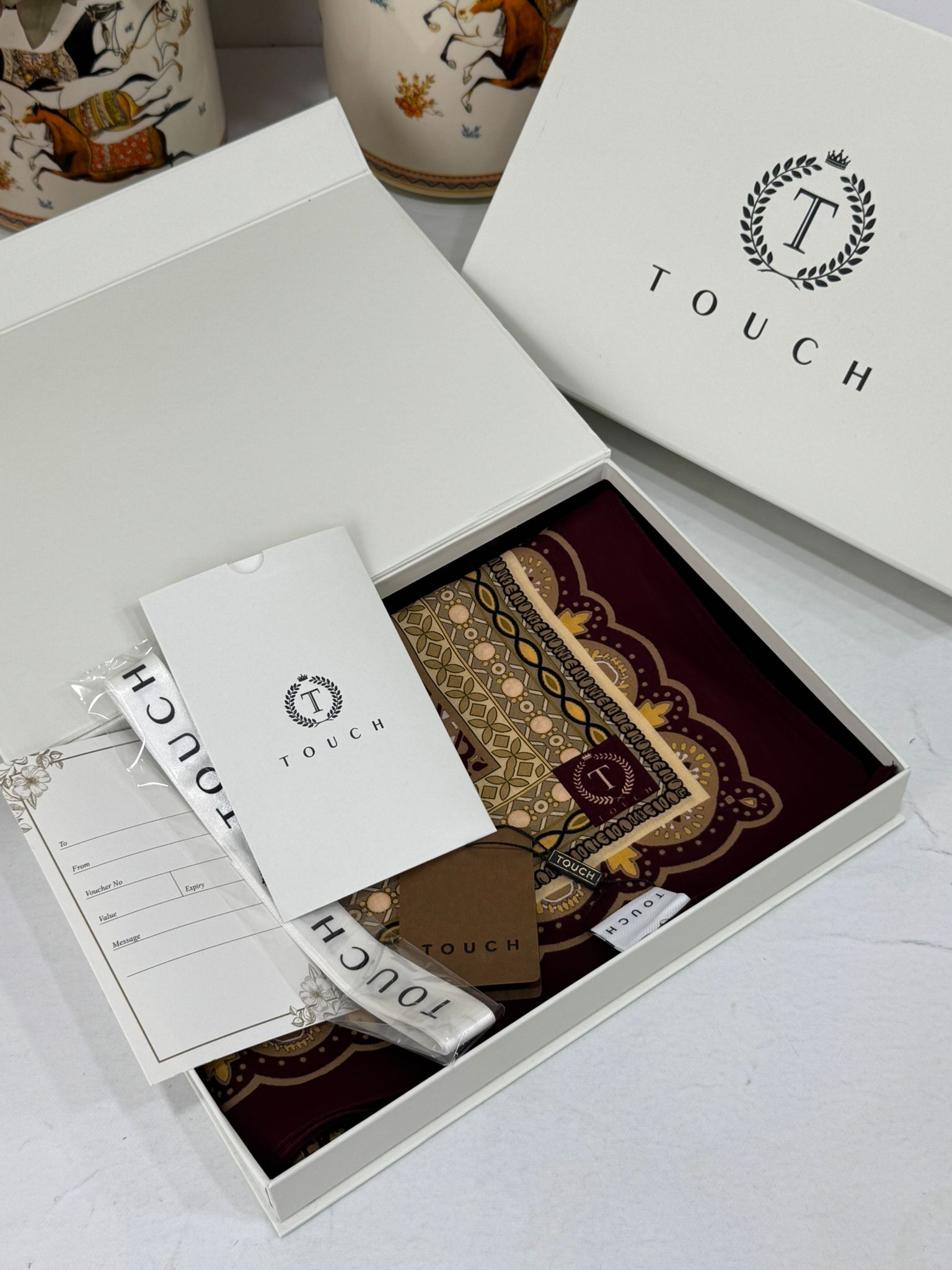 Touch İthal Etnik Desen Pamuk İpek Şal 63460- Bordo - Görsel 3