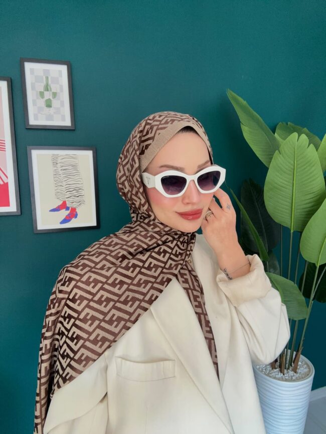 İthal Fendi Pamuk Yün İpek Şal 49101 - Kahverengi