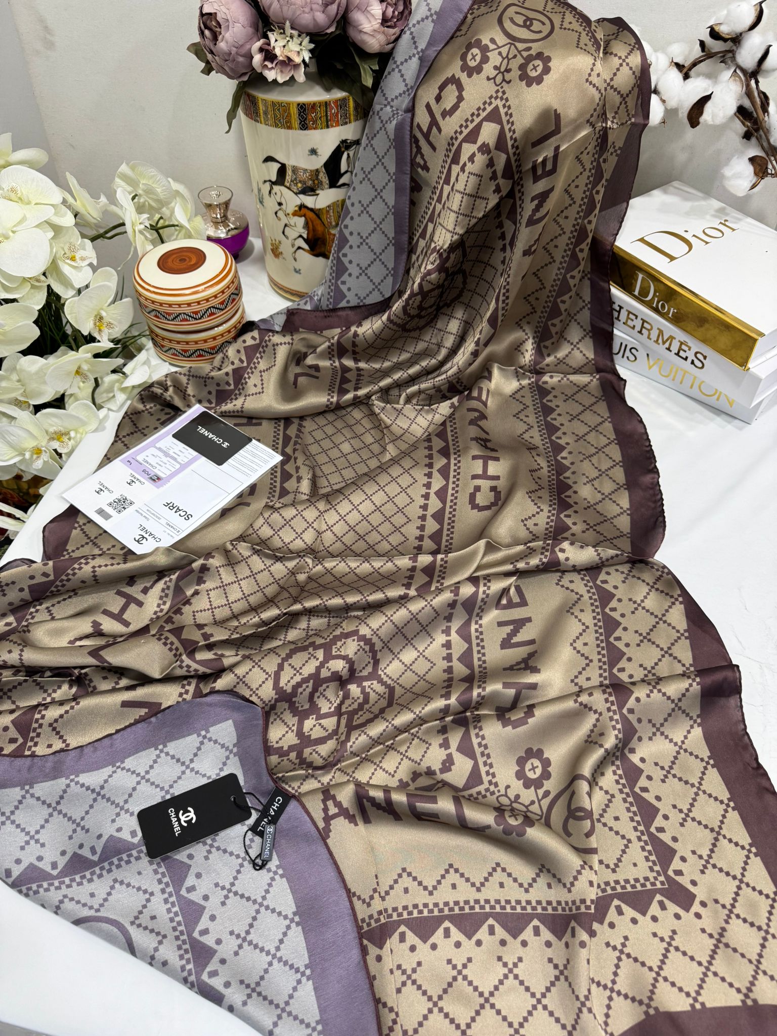 Chanel Çift Taraflı İthal Vual İpel Şal 85651 - Bej