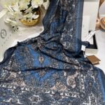 Touch İthal Etnik Desen Pamuk İpek Şal 63456 - Gece Mavisi