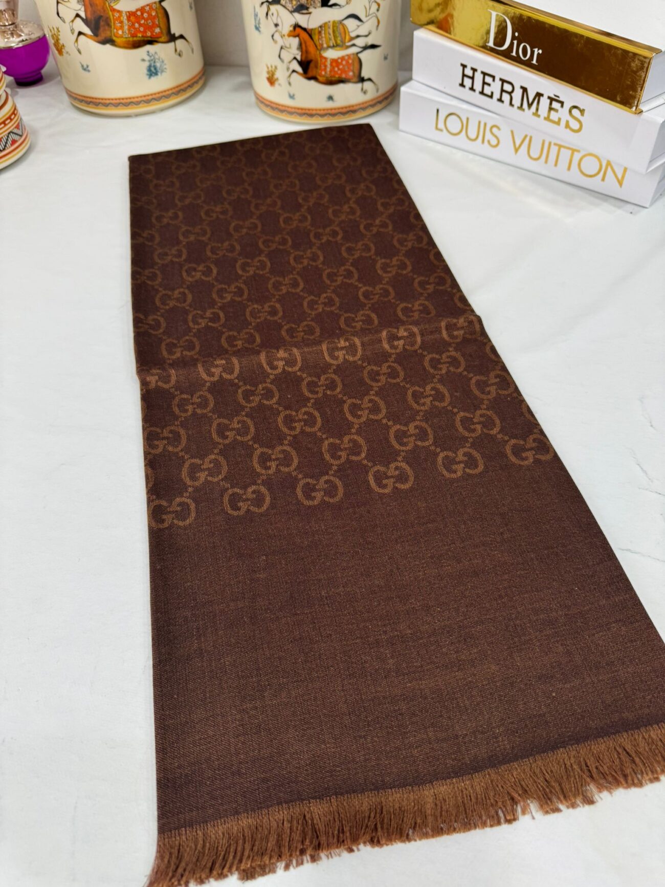 İTHAL A+++ Yün İpek Çift Taraflı Marka Şal 87452 - Kahve - Görsel 2