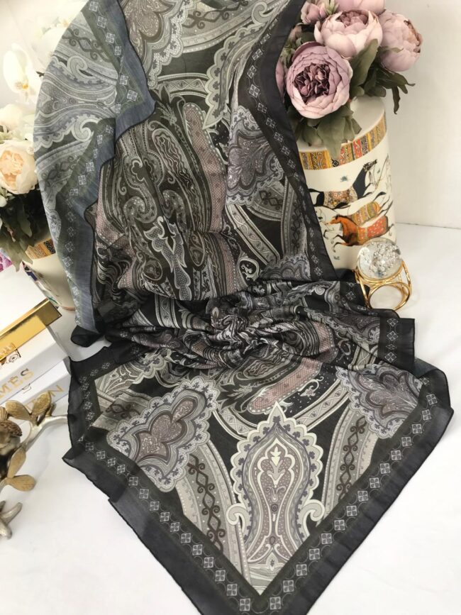 Etro Pamuk İpek Şal -987654 Siyah koyu yeşil