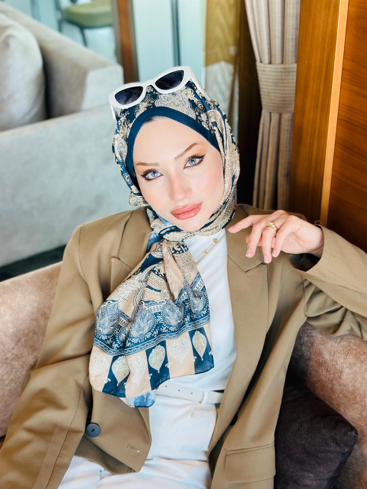 Etnik Etro Desen Pamuk Soft Şal 61534 - Gece Mavisi