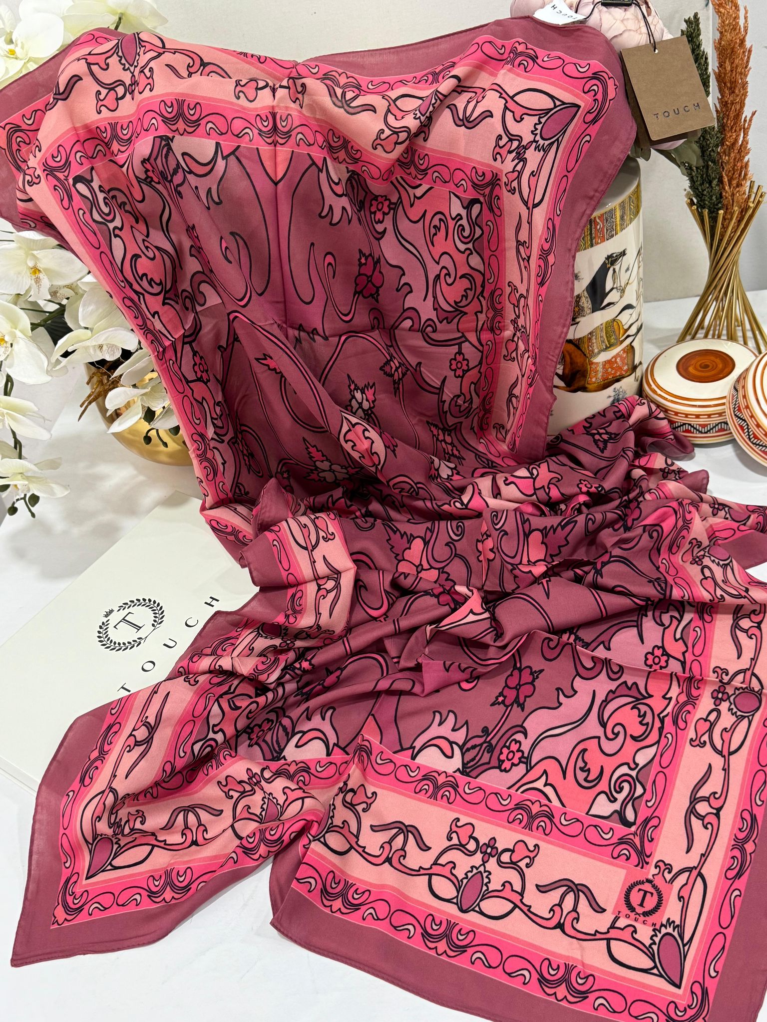 Touch İthal İberya Işığı Pamuk İpek Şal 63455 - Gül Kurusu