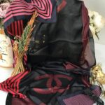Chanel Çift Taraflı Vual İpek Şal -siyah bordo