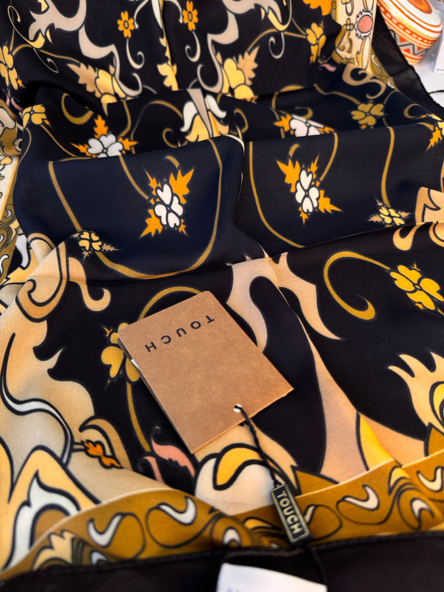 Touch İthal İberya Işığı Pamuk İpek Şal 63455 - Siyah-Camel - Görsel 2