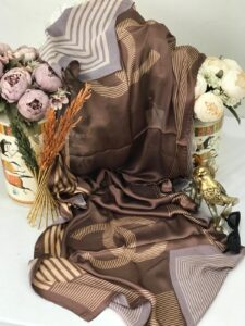 Chanel Çift Taraflı Vual İpek Şal -kahve