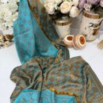 G Desen İpek Jakar Çift Renk Şal - Mint-Vizon