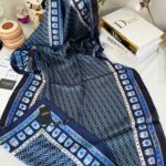 Fendi Çift Taraflı Vual İpek Şal 11143 - Mavi-Siyah