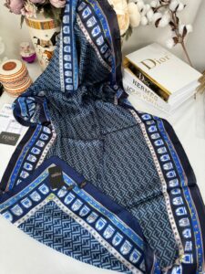 Fendi Çift Taraflı Vual İpek Şal 11143 - Mavi-Siyah