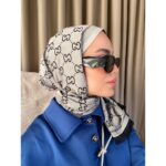 G Desenli İpek Kaşmir Çift Taraflı Şal 78003 440344 - Gri-siyah