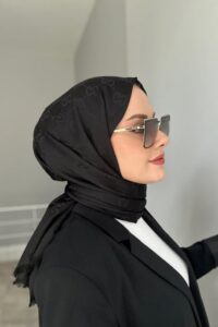 G Desenli İpek Kaşmir Çift Taraflı Şal 440344 - Siyah