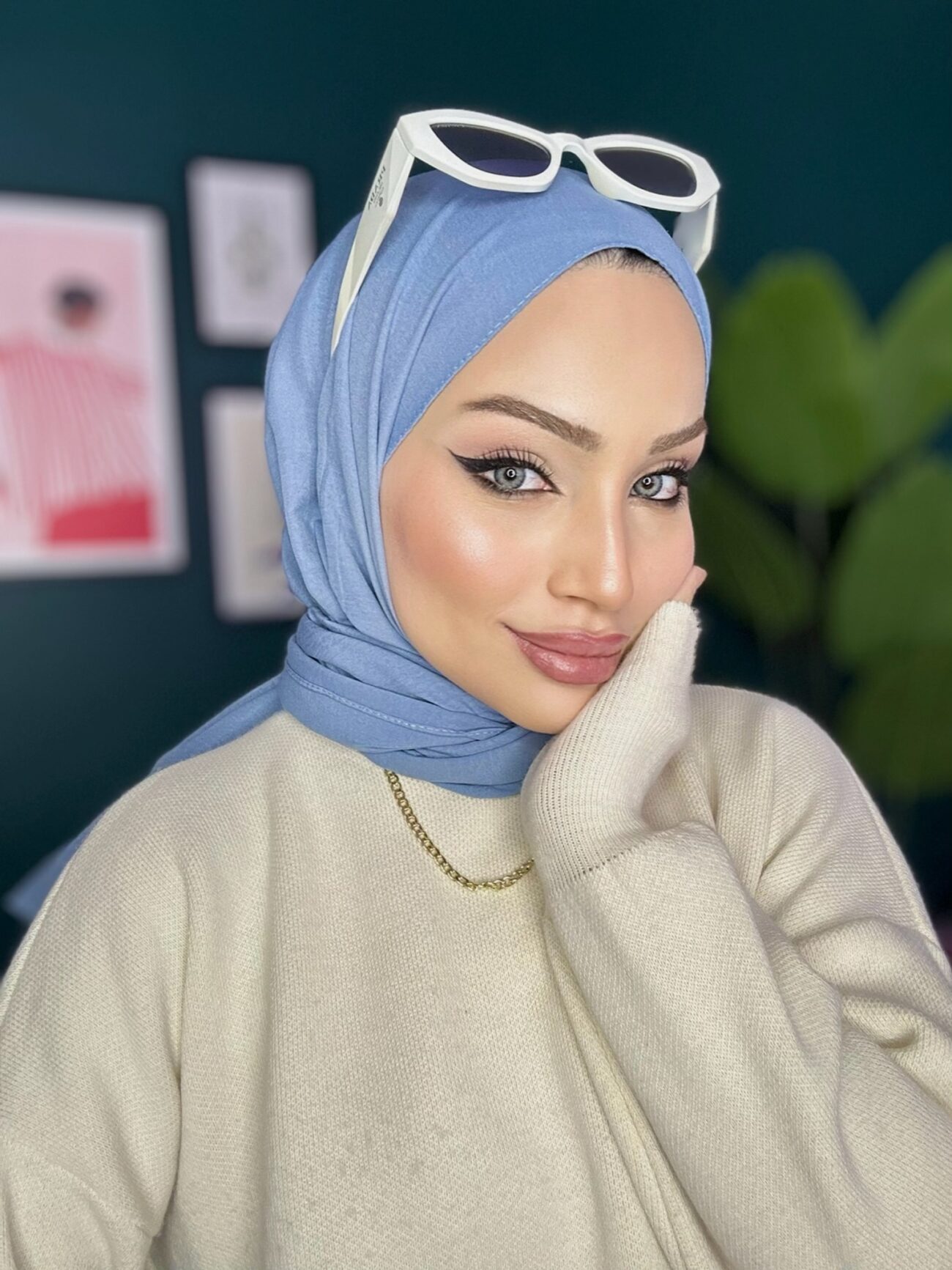 Organic Scarfs Pamuk Kraş Cazz Şal Modeli - Tebeşir mavi - Görsel 2