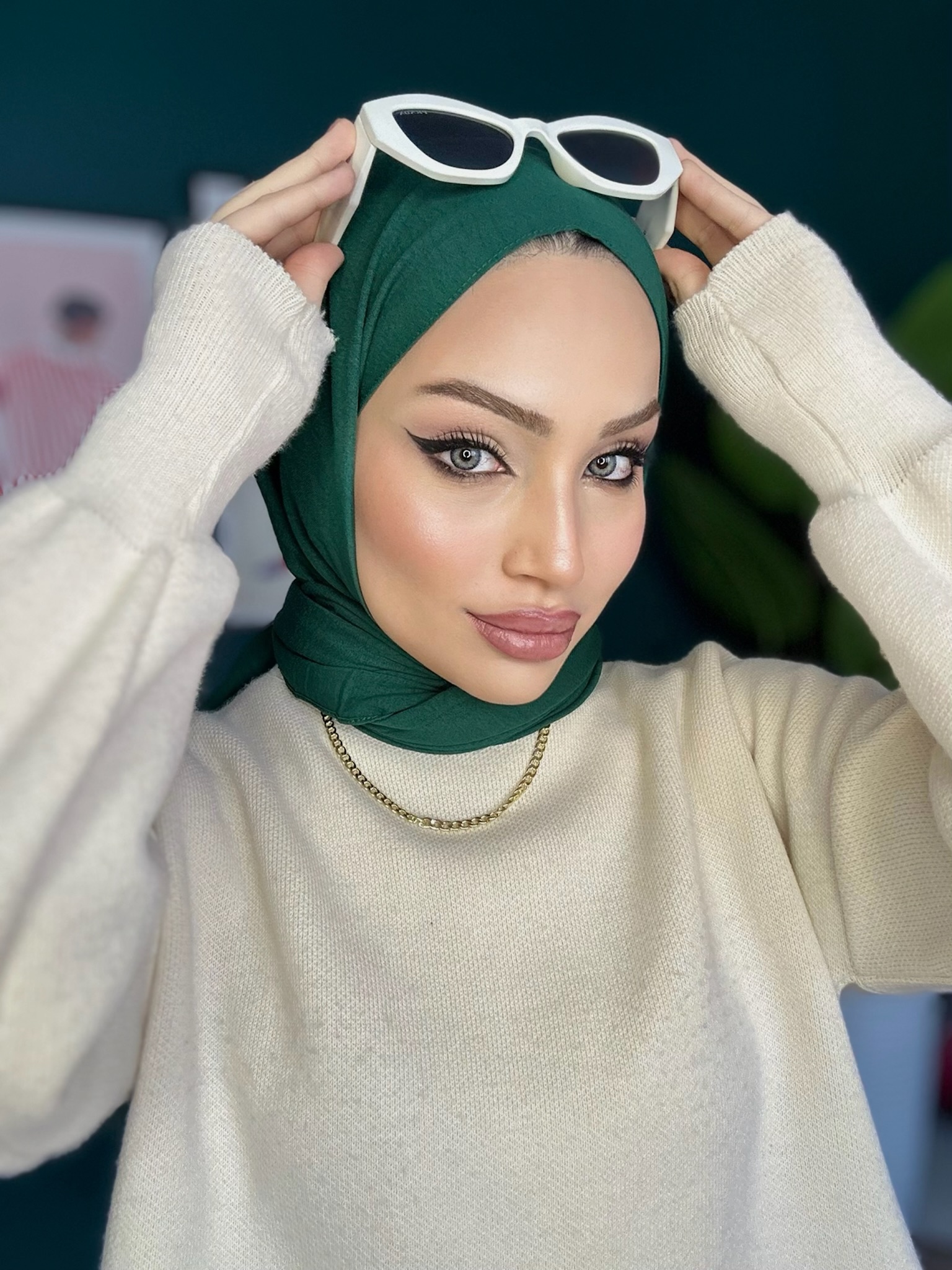 Organic Scarfs Pamuk Kraş Cazz Şal Modeli - Zümrüt - Görsel 2