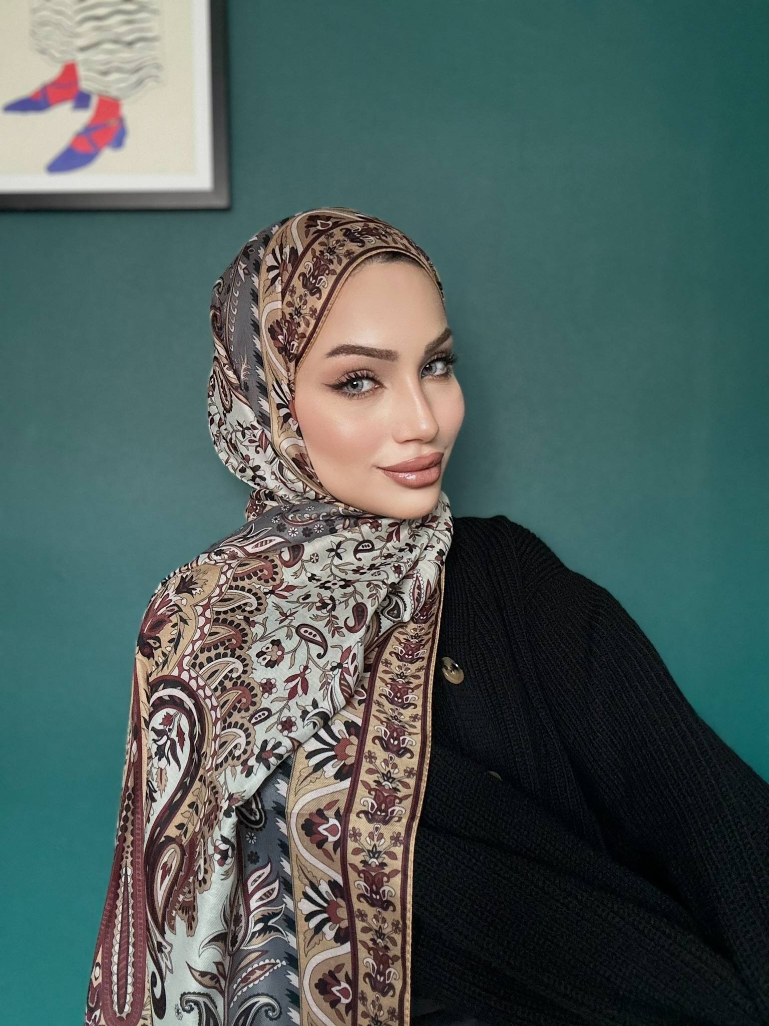 etnik hint deseni pamuk ipek şal -313131   açık sarı/gri - Görsel 2