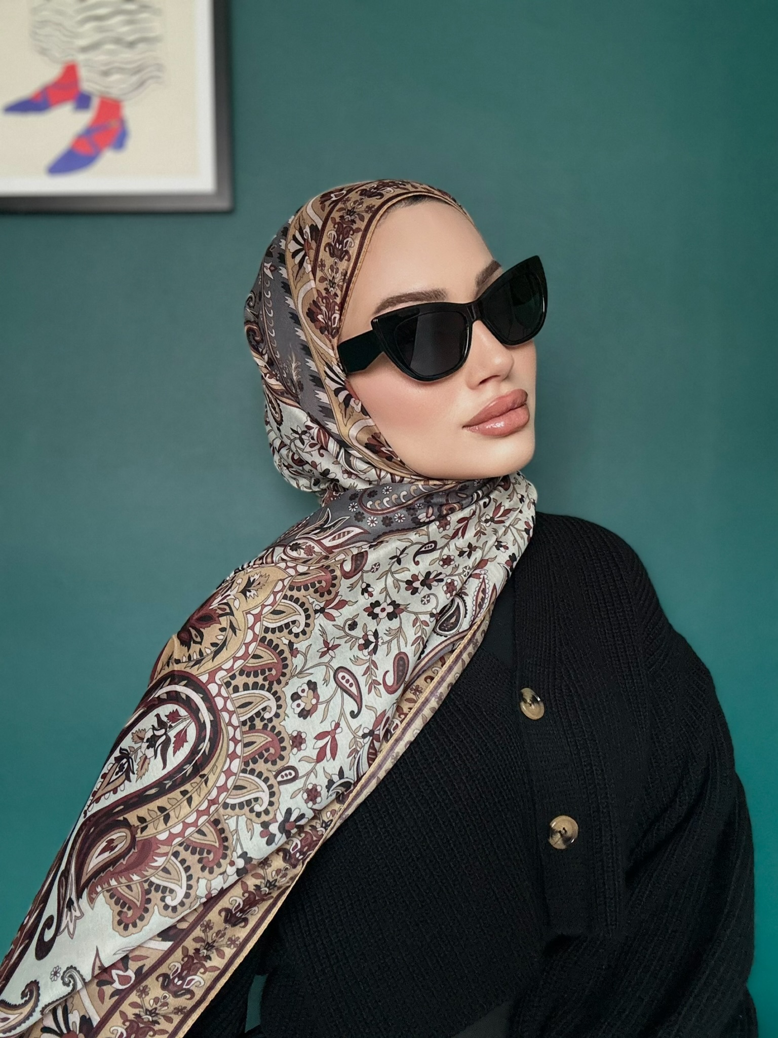 etnik hint deseni pamuk ipek şal -313131   açık sarı/gri - Görsel 3