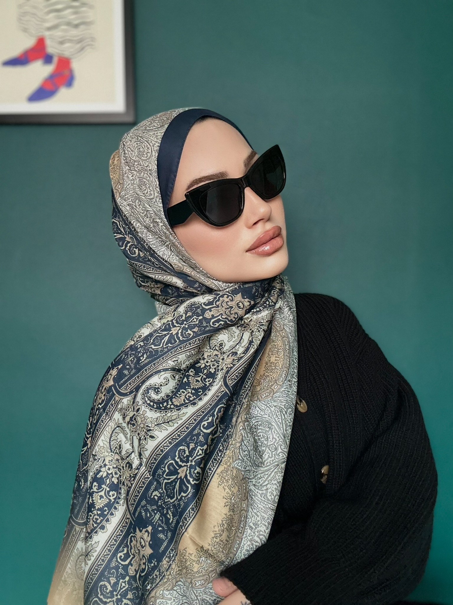 Etro Desen Pamuk İpek Şal 49733 - Gece Mavisi - Görsel 3