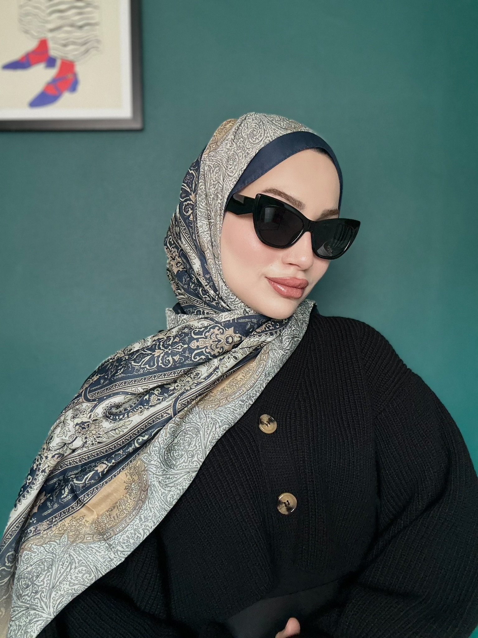 Etro Desen Pamuk İpek Şal 49733 - Gece Mavisi - Görsel 4