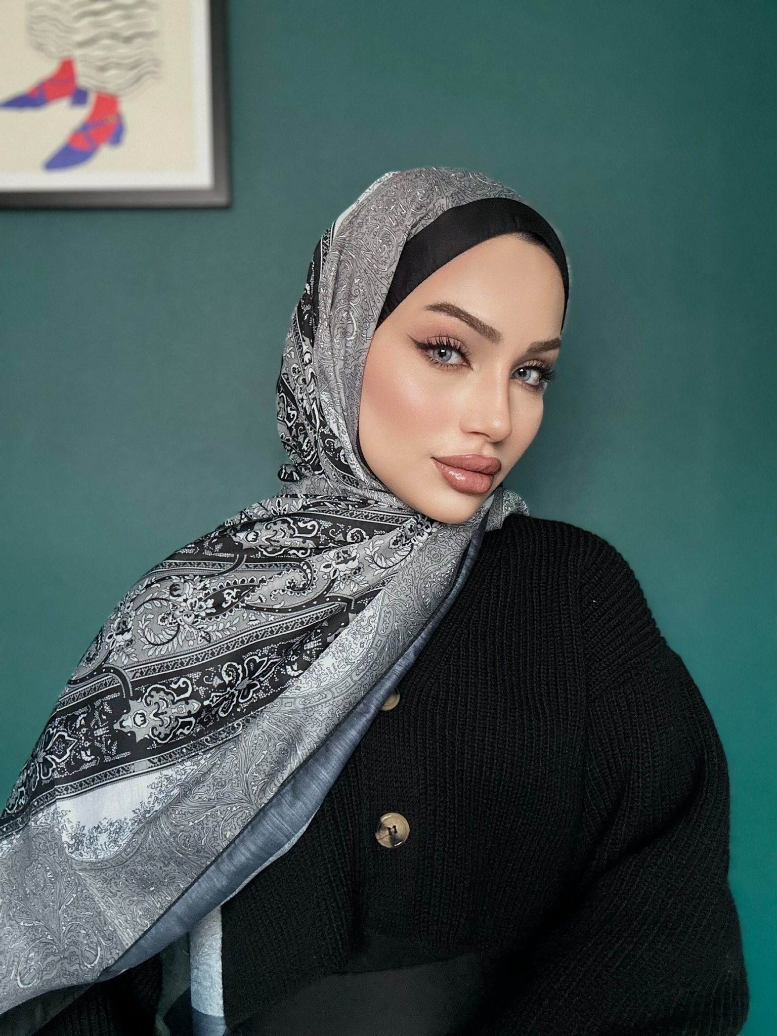 Etro Desen Pamuk İpek Şal 49733 - Siyah - Görsel 2