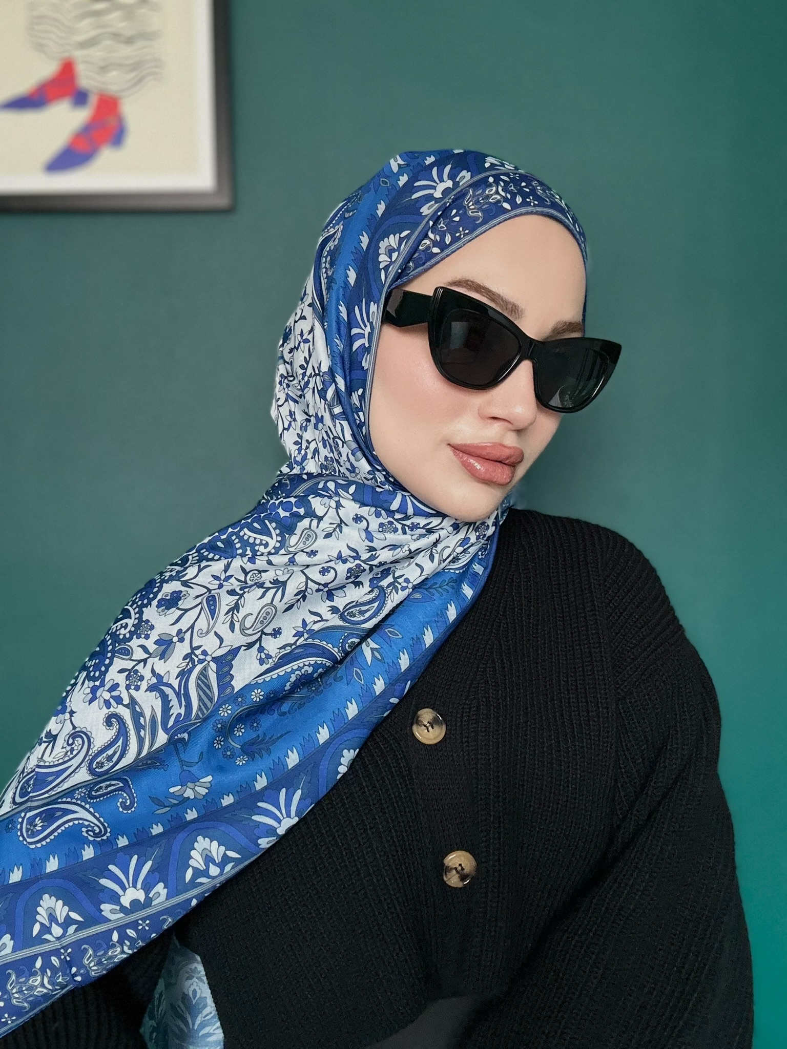 etnik hint deseni pamuk ipek şal -313131  lacivert/beyaz - Görsel 3