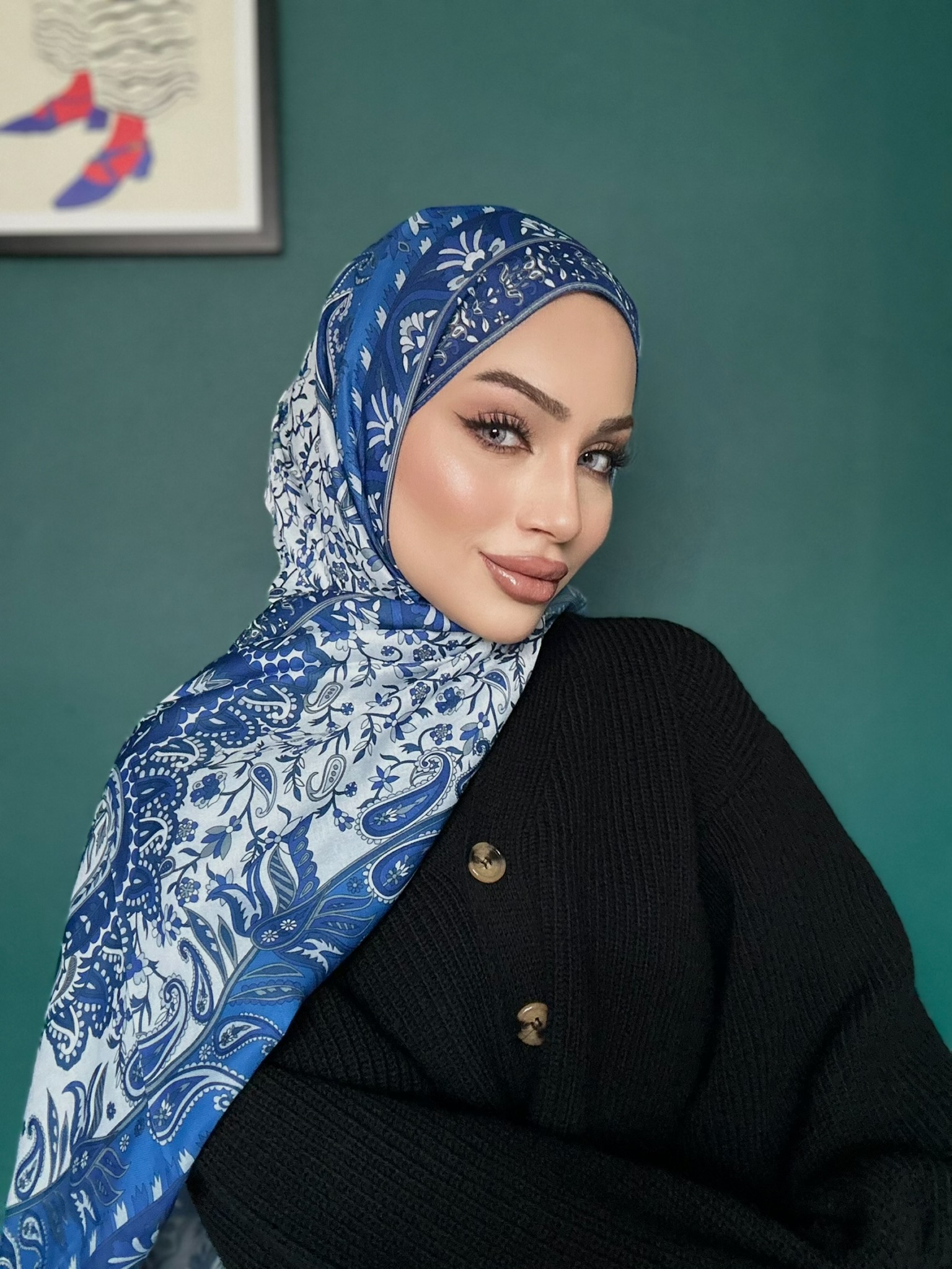 etnik hint deseni pamuk ipek şal -313131  lacivert/beyaz - Görsel 2