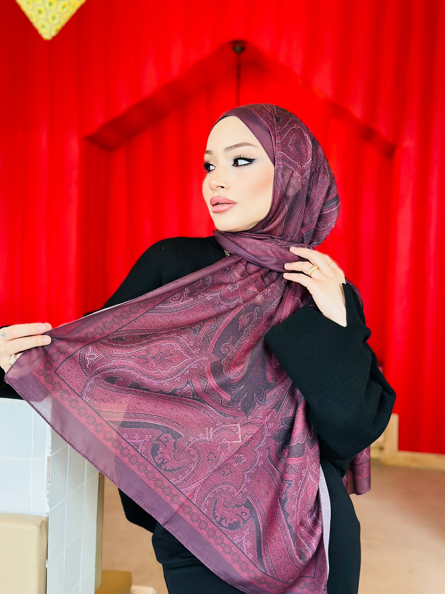 Etro Pamuk İpek Şal -987654 Açık Bordo - Görsel 2