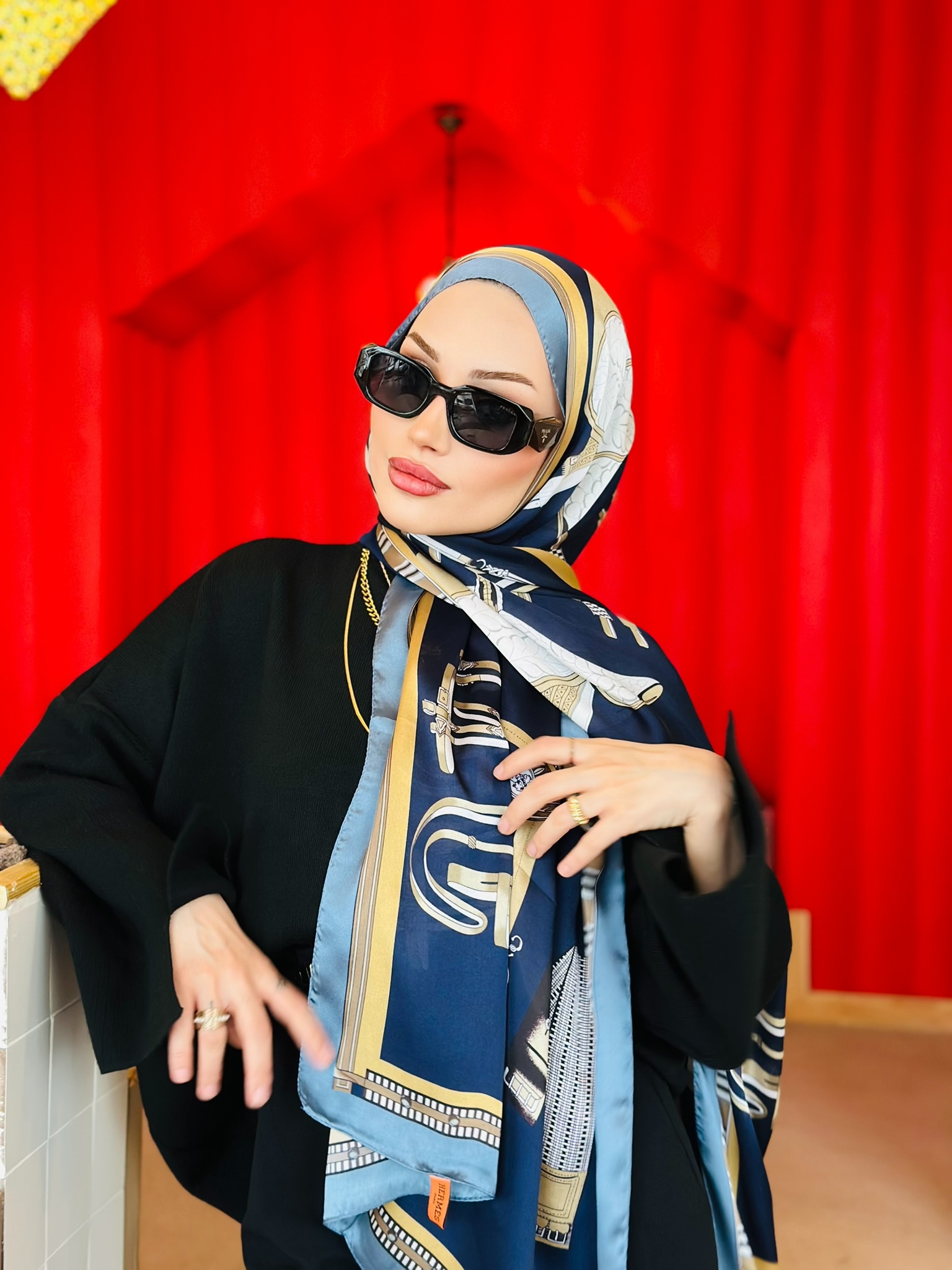 Hermes  İthal Çifttaraflı Vual İpek şal-19050 Lacivert - Görsel 2