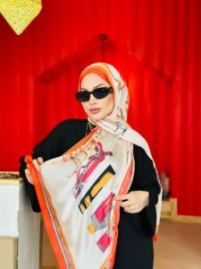 Hermes  İthal Çifttaraflı Vual İpek şal-19050 Ekru Turuncu