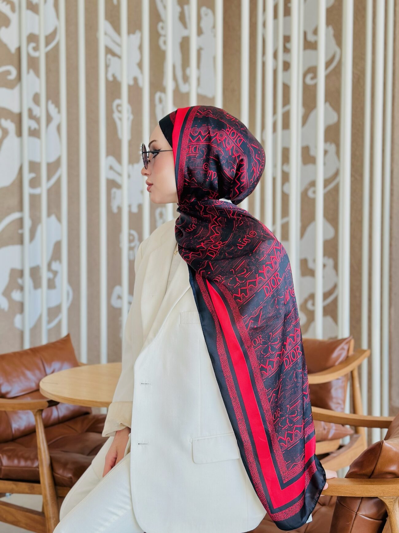 Dior Çift Taraflı İthal Vual İpel Şal 78632 - Bordo - Siyah - Görsel 2
