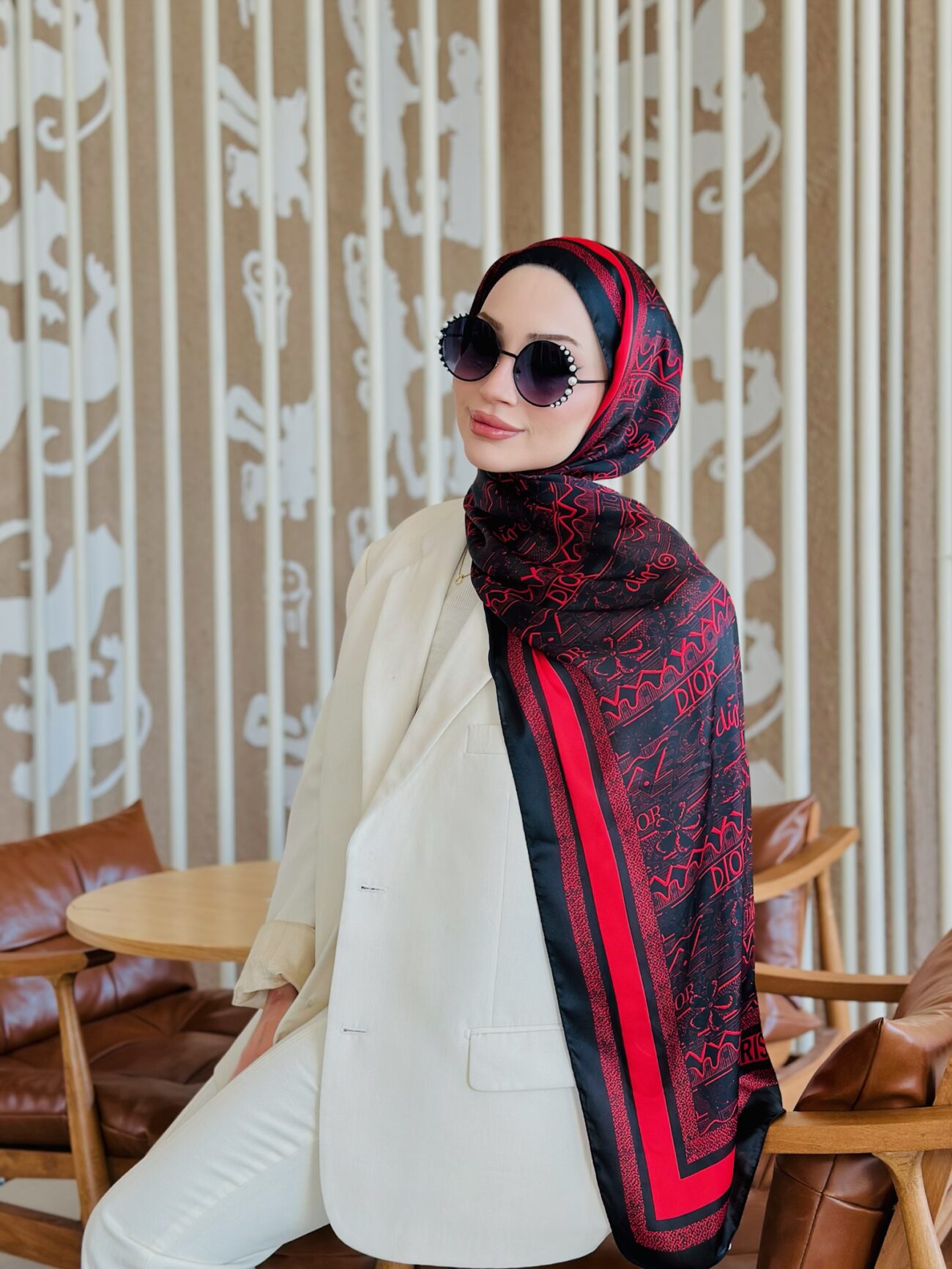 Dior Çift Taraflı İthal Vual İpel Şal 78632 - Bordo - Siyah