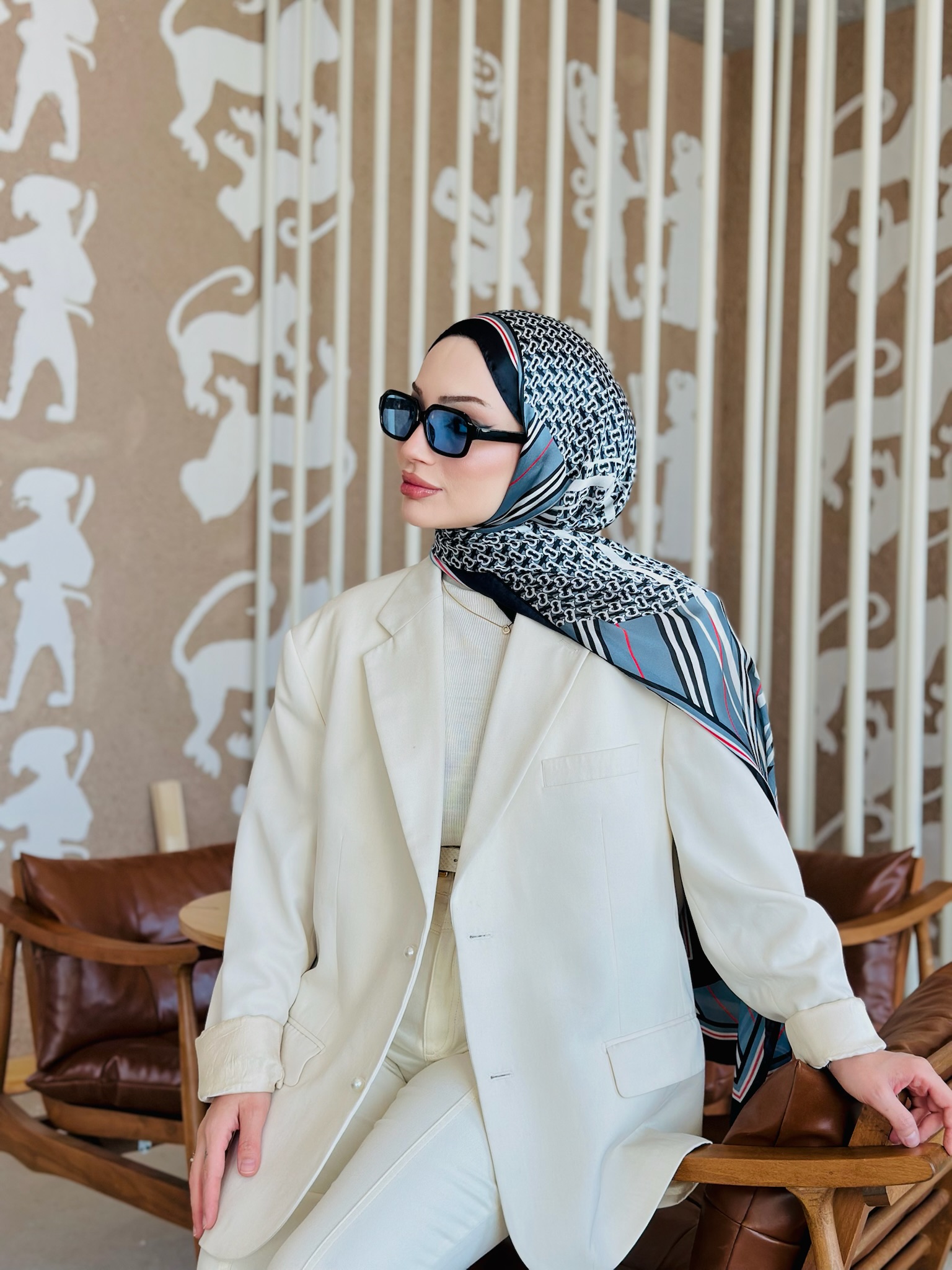 Burberry Çift Taraflı İthal Vual İpel Şal 78631 -  Buz Mavisi - Siyah - Görsel 3