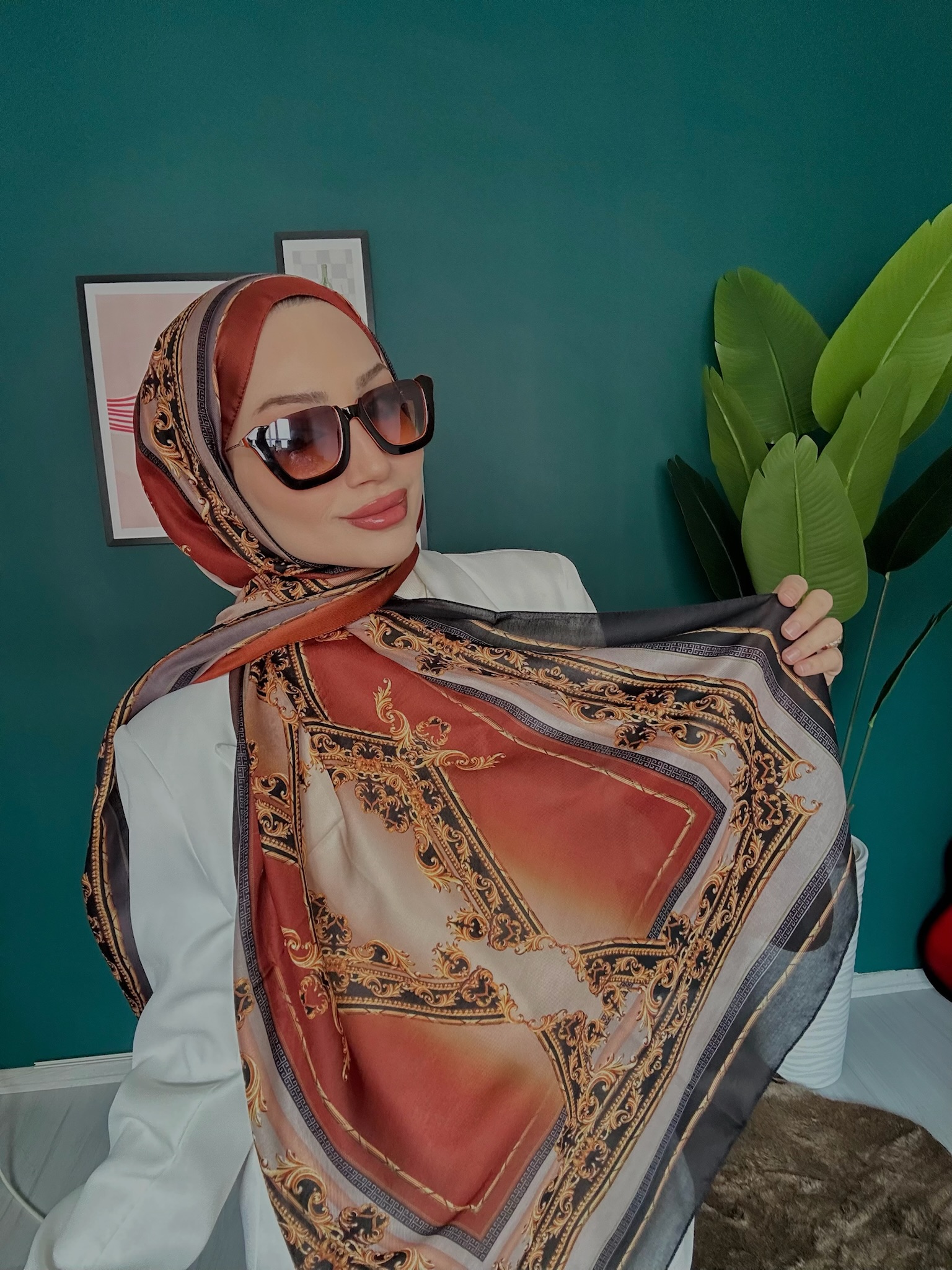 Etnik Desen Pamuk Soft Şal 83924 - Turuncu - Görsel 2