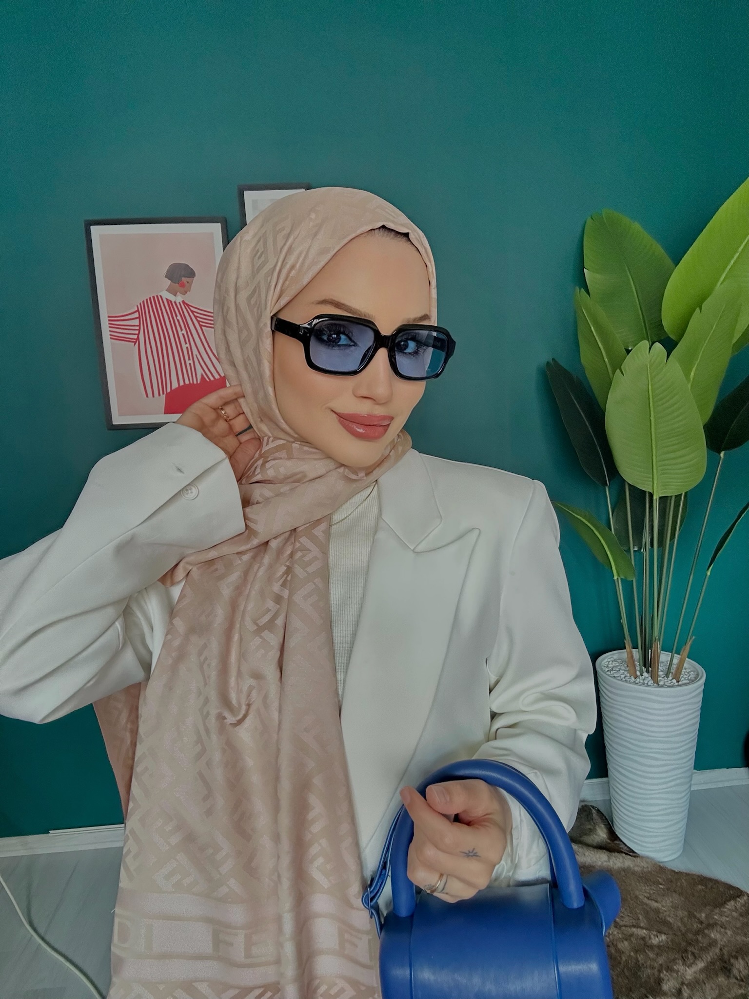 F Desenli İpek Kaşmir Çift Taraflı Şal 78001 -  Bej-Pudrax - Görsel 2