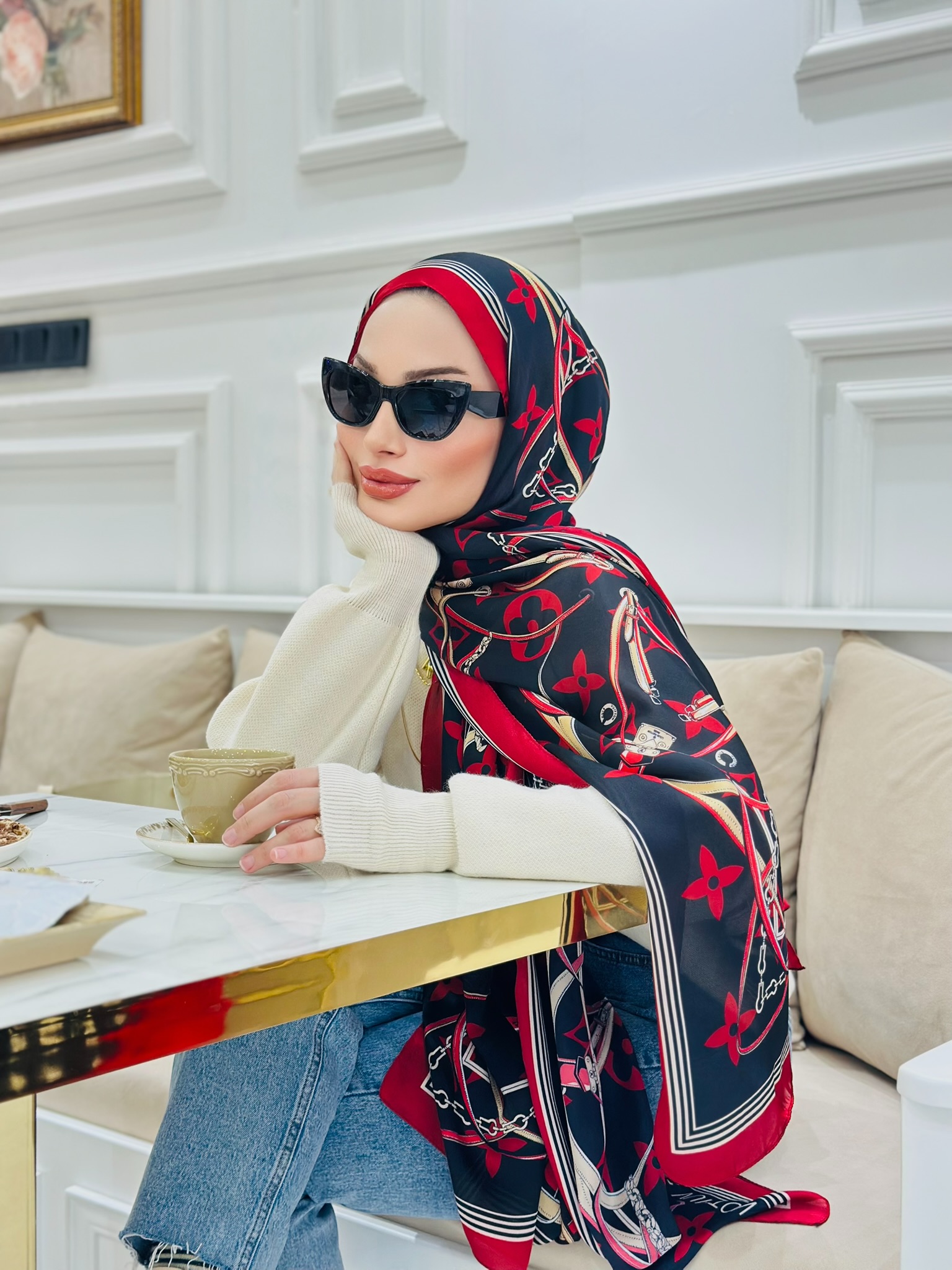 Lv Çift Taraflı İthal Vual İpel Şal 85631 - Siyah-Bordo - Görsel 2