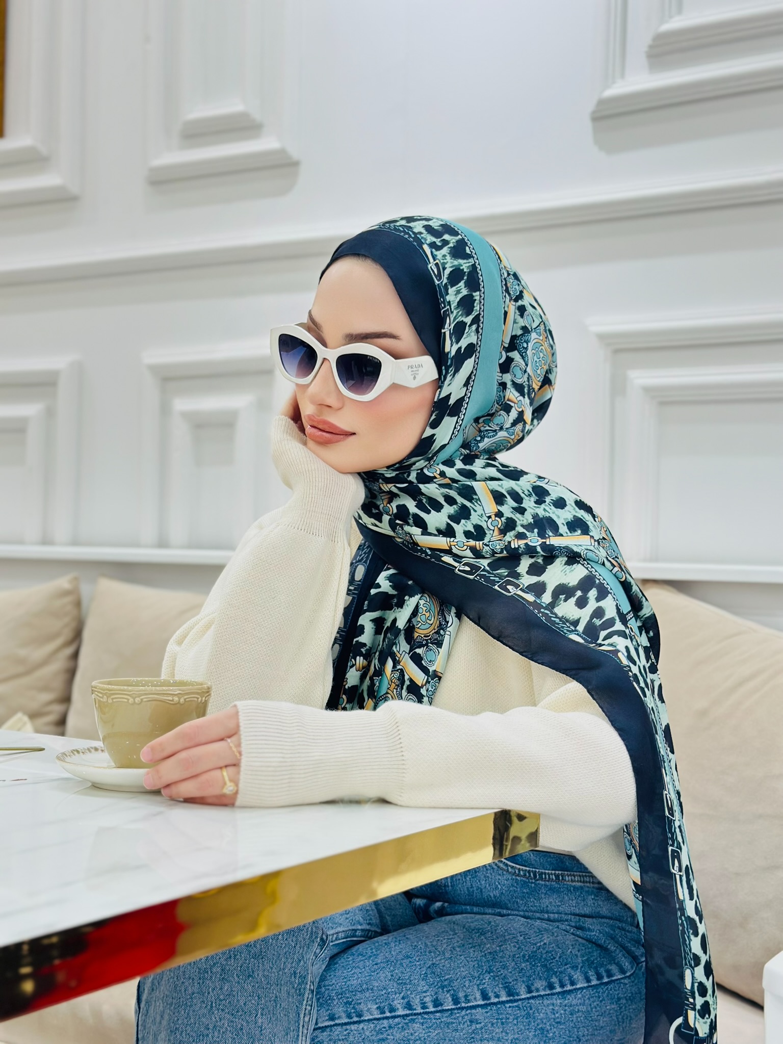 Hermes Leopar Çift Taradlı Vual İpek Şal 11143 - Mint - Görsel 2