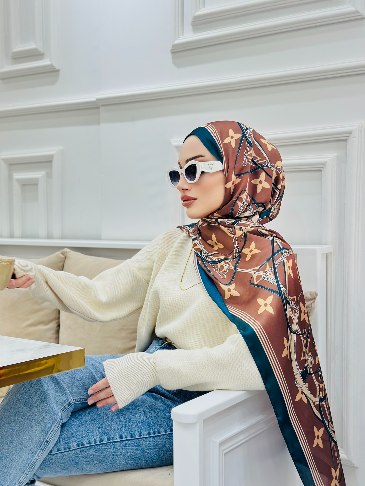 Lv Çift Taraflı İthal Vual İpel Şal 85631 - Kahve-Petrol - Görsel 3