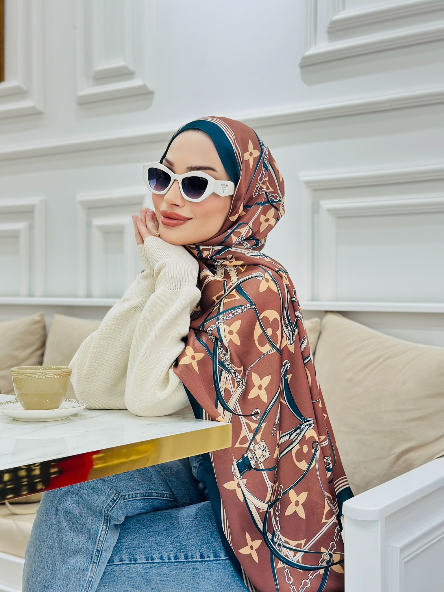 Lv Çift Taraflı İthal Vual İpel Şal 85631 - Kahve-Petrol - Görsel 2